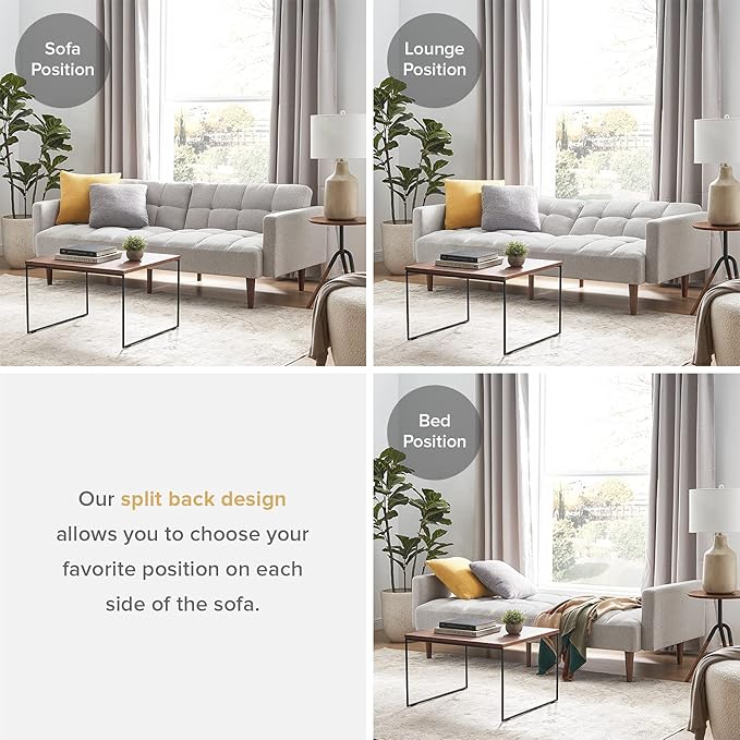 mopio Aaron Couch, Small Sofa, Futon, Sofa Bed, Sleeper Sofa, Loveseat, Mid Century Modern Futon Couch, Sofa Cama, Couches for Living Room, Bedroom (Light Gray, Fabric) - LeafyLoom