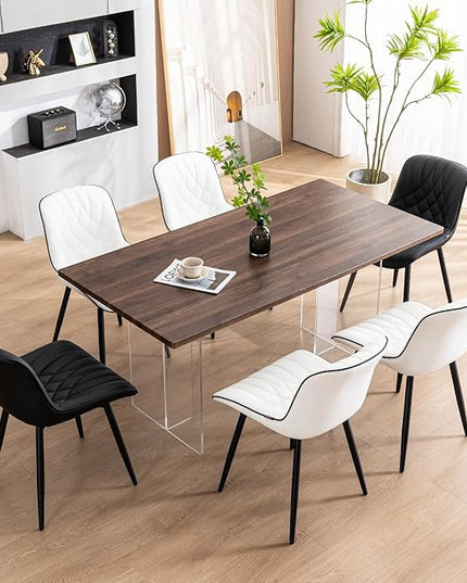 YOUNUOKE Dining Chairs Set of 2 Mid Century Modern Kitchen Chair Comfortable Upholstered Faux Leather Dinner Chairs for Kitchen Dining Room, White - LeafyLoom