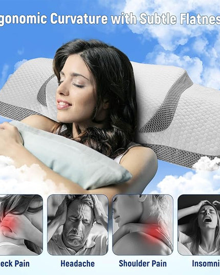 Firm Odorless Pillow Cervical Memory Foam Pillow Pain Relief Pillow for Neck and Shoulder Ergonomic Cooling Bed Pillow Side Back Sleeper - LeafyLoom