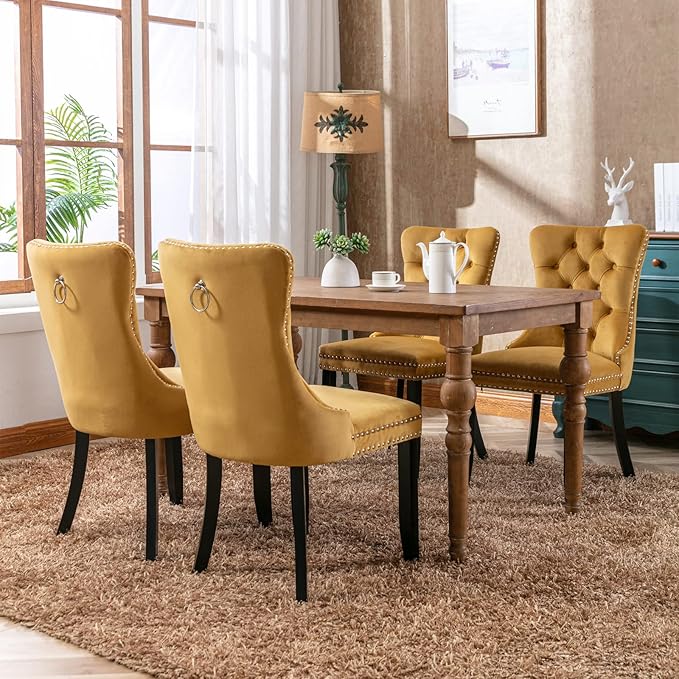 NicBex Haerin-SD-00095-LWJ Dining Chairs, 25.5"x19.7"x37.4", Gold - LeafyLoom