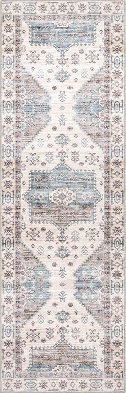 nuLOOM Emani Machine Washable Medallion Ultra Thin Runner Rug, 2' 6" x 8', Beige - LeafyLoom