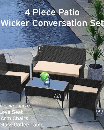 Nestl Outdoor Patio Furniture Sofas, Standard, Black Base/Beige Cushions - LeafyLoom