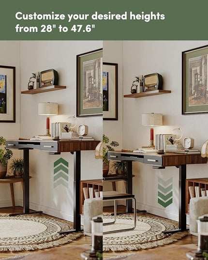 BANTI 48" x 26" Electric Standing Desk, Mid-Century Modern Desk with 3 Drawers, Stand Up Home Office Desks, Vintage Top - LeafyLoom