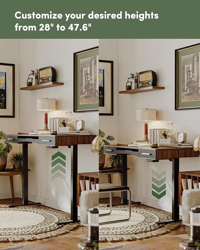 BANTI 48" x 26" Electric Standing Desk, Mid-Century Modern Desk with 3 Drawers, Stand Up Home Office Desks, Vintage Top - LeafyLoom
