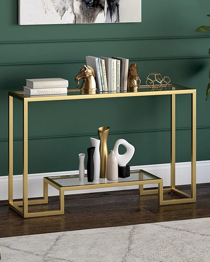 Henn&Hart 47.75" Wide Rectangular Console Table in Brass, Entryway Table, Accent Table for Living Room, Hallway - LeafyLoom