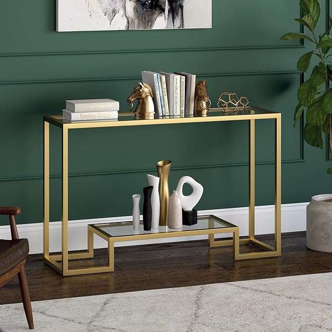 Henn&Hart 47.75" Wide Rectangular Console Table in Brass, Entryway Table, Accent Table for Living Room, Hallway - LeafyLoom