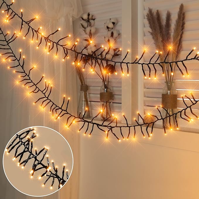 Ollny Cluster Lights Christmas 400LED 20FT, Warm White Christmas Tree Lights 8 Modes Timer Remote, Waterproof Connectable String Lights for Outdoor Indoor Outside Garland Xmas Decorations Ollny