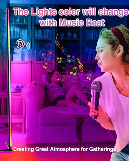 Floor Lamp, LED Corner Lamp Works with Remote Control, Modern Floor Lamp with Music Sync and 16 Million DIY Colors, Color Changing Standing Floor Lamp for Bedroom Living Room - LeafyLoom