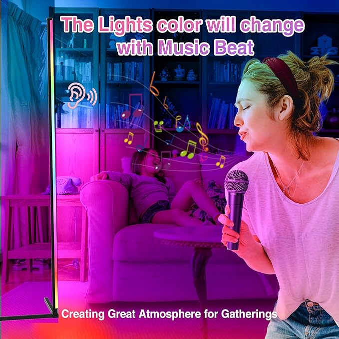 Floor Lamp, LED Corner Lamp Works with Remote Control, Modern Floor Lamp with Music Sync and 16 Million DIY Colors, Color Changing Standing Floor Lamp for Bedroom Living Room - LeafyLoom