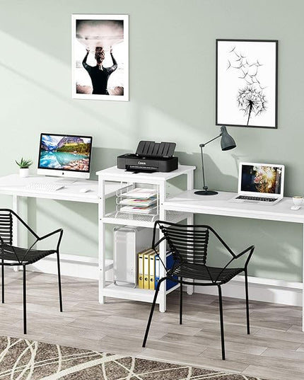 Tribesigns 96.9" Double Computer Desk with Printer Shelf, Extra Long Two Person Desk Workstation with Storage Shelves, Large Office Desk Study Writing Table for Home Office, White - LeafyLoom