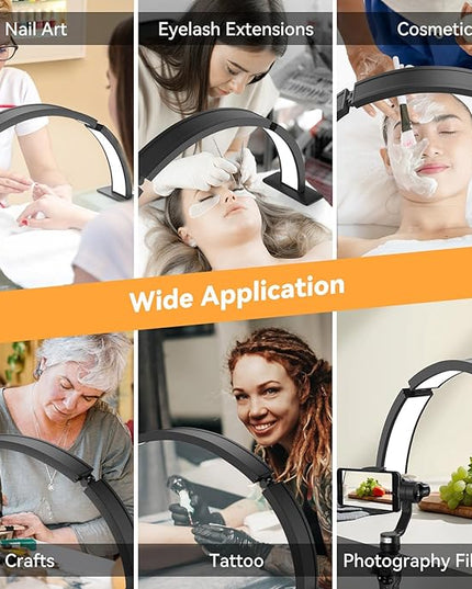 Half-Moon Nail Desk Lamp Foldable 29.5Inch, Stepless Dimming Brightness 3360 Lumen Led Light for Nails, Manicure Desk Light for Lash Tech, Cosmetic, Tattoo, Eyebrows, Black - LeafyLoom