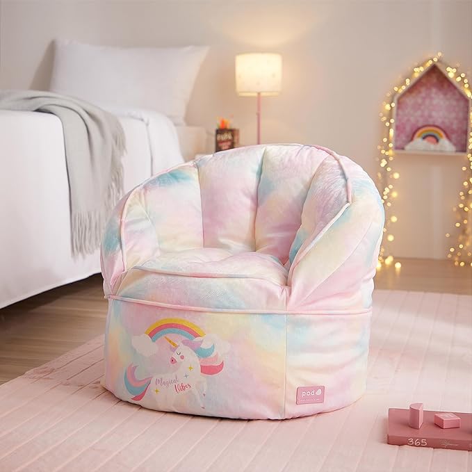 Idea Nuova Unicorn Round Bean Bag Chair for Kids, Ages 3+, Large - LeafyLoom