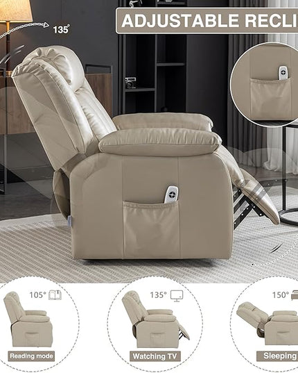 Lift Chair Electric Power for Elderly, Swivel Glider, Upholstered Living Room Reclining Sofa with Lumbar Support, Beige-v96 - LeafyLoom
