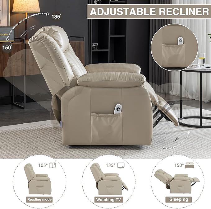 Lift Chair Electric Power for Elderly, Swivel Glider, Upholstered Living Room Reclining Sofa with Lumbar Support, Beige-v96 - LeafyLoom