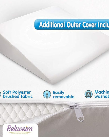 Bed Wedge Pillow | Unique Curved Design for Multi Position Use | Memory Foam Wedge Pillow for Sleeping | Works for Back Support, Leg, Knee | includes Cover Plus Extra Sheet (White) - LeafyLoom