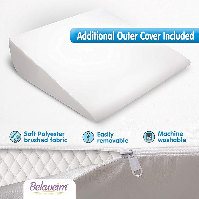 Bed Wedge Pillow | Unique Curved Design for Multi Position Use | Memory Foam Wedge Pillow for Sleeping | Works for Back Support, Leg, Knee | includes Cover Plus Extra Sheet (White) - LeafyLoom
