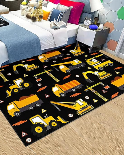 Car Track Rug Construction Play Mat Car Rug for Boys Room Kids Rugs for Playroom Construction Mat for Kids Car Rug for Boys Room Construction Decor for Boys Room,Black 5'×7' - LeafyLoom