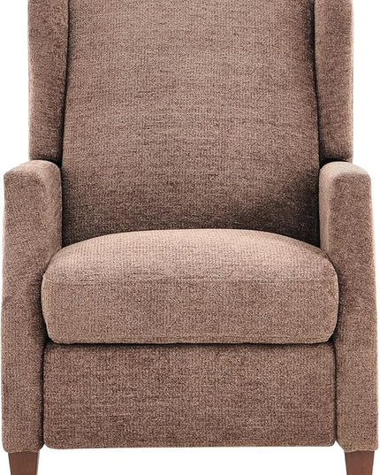 COLAMY Wingback Pushback Recliner Storage Pocket Upholstered Fabric Living Room Chair Armchair, with Wood Legs and Nailhead Trim, Light Brown - LeafyLoom