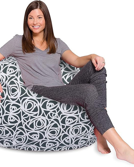 Posh Creations Bean Bag Chair for Kids, Teens, and Adults Includes Removable and Machine Washable Cover, 48in - X-Large, Canvas Roses Gray - LeafyLoom