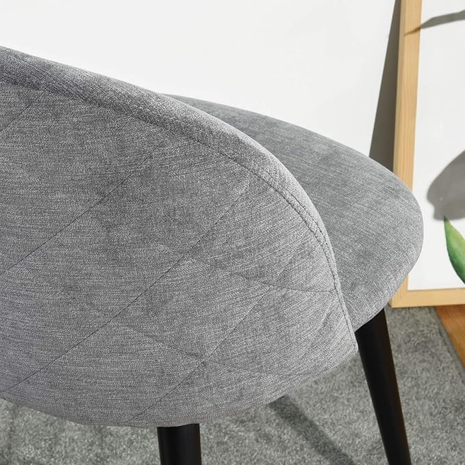 FurnitureR Upholstered Fabric Dining Chair Mid Back Armless with Wood Legs for Home Kitchen Bedroom Living Room, Set of 2, Grey - LeafyLoom