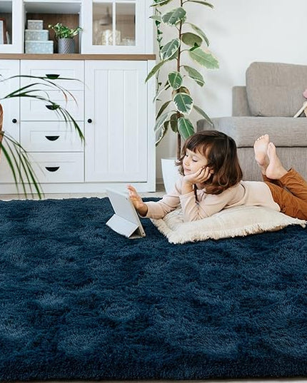 Softlife Rug for Living Room 6x9 Feet Area Rug for Bedroom Super Soft Shaggy Rugs for Kids Room Fluffy Fuzzy Carpets Long Plush Bedside Rug Nursery Christmas Home Decoration for Boys Girls, Navy Blue - LeafyLoom