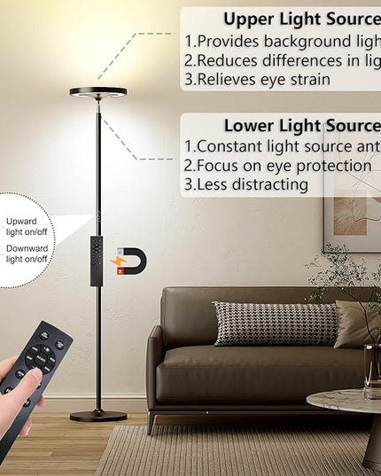 Keepsmile Double Side Lighting Led Floor Lamp with Remote Smart App 36W/2600LM Bright Tall Standing RGB Floor Lamp Angle Multicolor Dimmable Modern Floor Lamps for Livingroom Bedroom Office - LeafyLoom