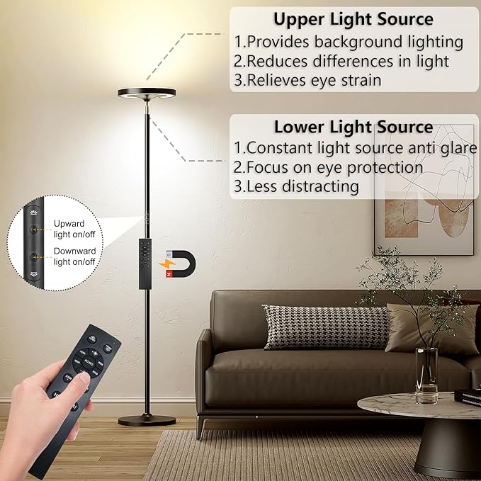 Keepsmile Double Side Lighting Led Floor Lamp with Remote Smart App 36W/2600LM Bright Tall Standing RGB Floor Lamp Angle Multicolor Dimmable Modern Floor Lamps for Livingroom Bedroom Office - LeafyLoom