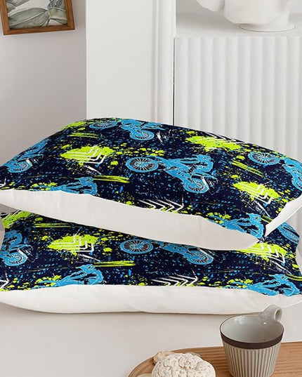 Axolotl Boys Dirt Bike Bedding Set Twin,Dirt Bike Comforter Set,Extreme Sports Tie Dye Bedding Set Motor Biker,Motocross Rider Comforter Set for Boys Kids Teens Men,1 Quilt 2 Pillowcases,Blue Green - LeafyLoom