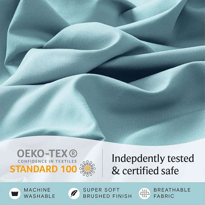 LuxClub 4 PC Sheet Bed Sheets Deep Pockets 18" Eco Friendly Wrinkle Free-Kids-Fitted Sheets Machine Washable Hotel Bedding Silky Soft - Aqua Twin XL - LeafyLoom