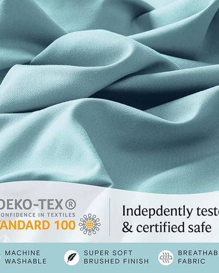 LuxClub 7 PC Split King Sheet Set, Breathable Luxury Bed Sheets, Deep Pockets 18" Eco Friendly Wrinkle Free Cooling Sheets Machine Washable Hotel Bedding Silky Soft - Aqua Split King - LeafyLoom