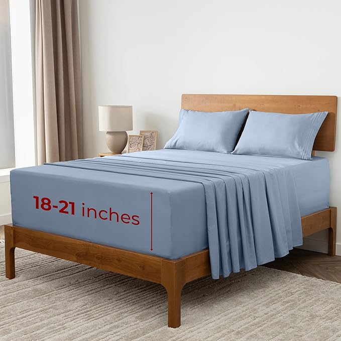Mellanni Extra Deep King Sheets - 4 PC Iconic Collection Bedding Sheets & Pillowcases - Hotel Luxury, Ultra Soft, Cooling Bed Sheets - Extra Deep Pocket up to 21 inch (King, Blue Hydrangea) - LeafyLoom