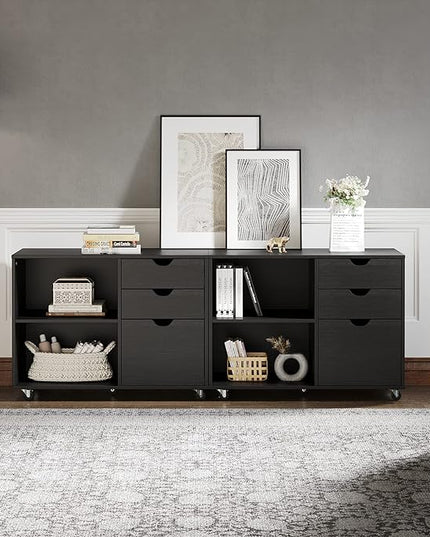 YITAHOME Wood File Cabinet, 3 Drawer Mobile Lateral Filing Cabinet, Storage Cabinet for A4, Letter Size Files, Printer Stand with Shelves for Home Office, Black - LeafyLoom