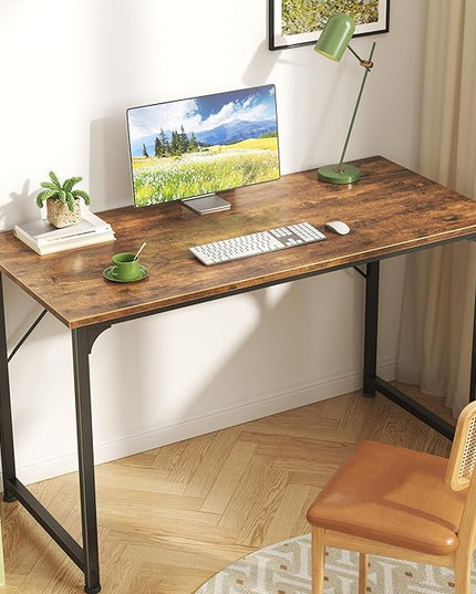 Computer Desk, 40 Inch Office Desk, Gaming Desk with Storage, Writing Desk Work Desk for Home Office, Study, Modern Simple Desk, Large Legroom, Metal Frame, Rustic Brown - LeafyLoom