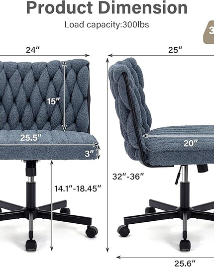 Criss Cross Legged Office Desk Chair with Wheels, Modern Armless Desk Chair with Wide Seat, Home Office Chair for Work, Meditation, Vanity, Blue - LeafyLoom