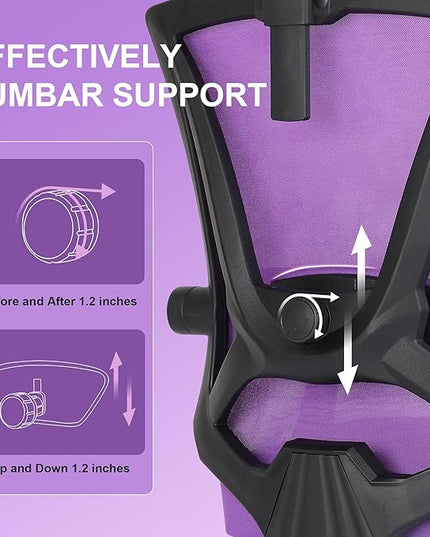 Misolant Ergonomic Office Chair with Footrest, Ergonomic Desk Chair with Adjustable 2D Lumbar Support, High Back Office Chair with Adjustable Headrest, Comfortable Office Chair Purple - LeafyLoom