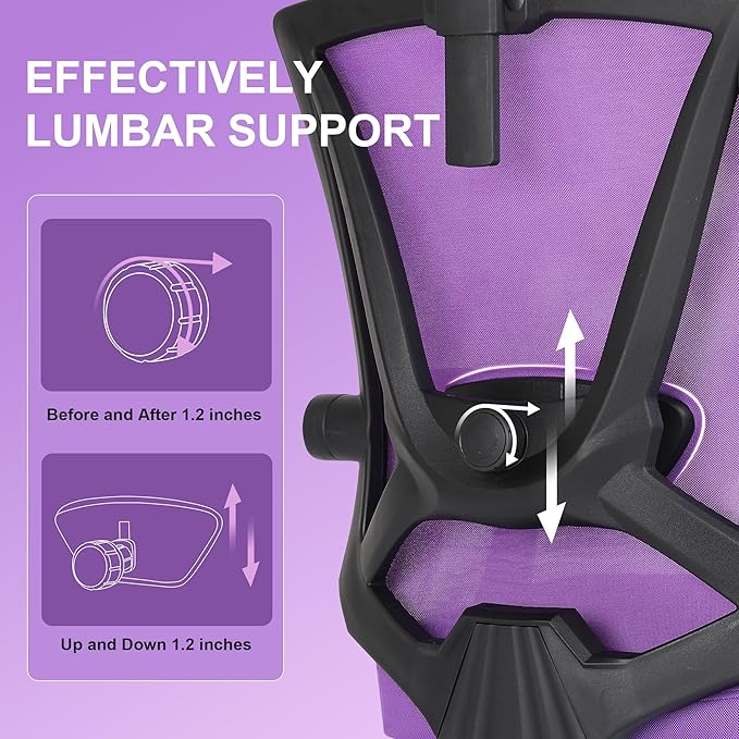 Misolant Ergonomic Office Chair with Footrest, Ergonomic Desk Chair with Adjustable 2D Lumbar Support, High Back Office Chair with Adjustable Headrest, Comfortable Office Chair Purple - LeafyLoom