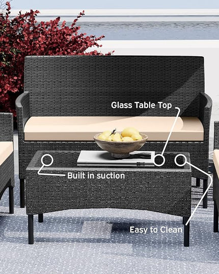 Nestl Outdoor Patio Furniture Sofas, Standard, Black Base/Beige Cushions - LeafyLoom