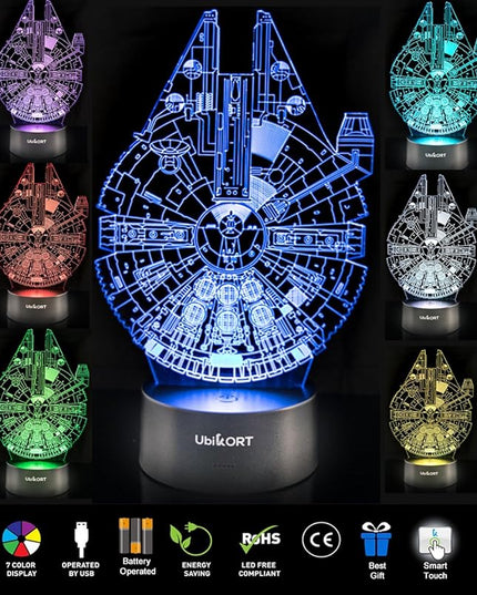 Star Wars Lamp Millennium Falcon 3D Lamp Star Wars Gifts for Men or Kids Birthday Star Wars Decor Room Fans [Upgrade Version] - LeafyLoom