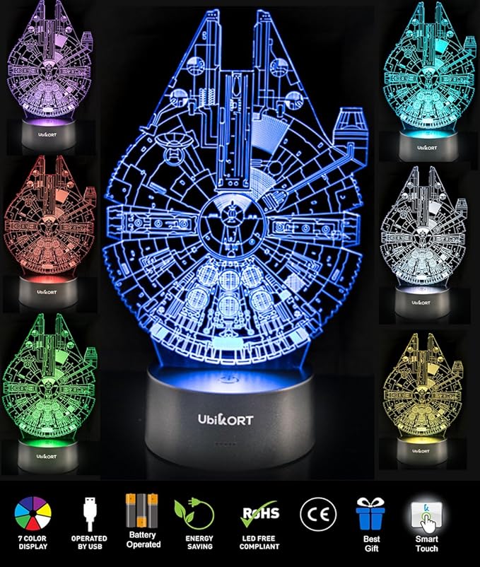 Star Wars Lamp Millennium Falcon 3D Lamp Star Wars Gifts for Men or Kids Birthday Star Wars Decor Room Fans [Upgrade Version] - LeafyLoom