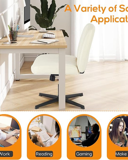 Criss Cross Chair, Cross Legged Office Chair, Wide Comfty Desk Chair, No Wheels Armless Computer Task Chair, Swivel Vanity Home Chair, Height Adjustable - LeafyLoom
