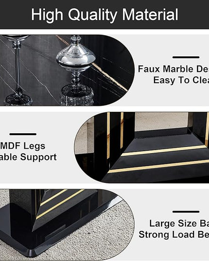 NicBex Dining Table Black Imitation Marble Pattern Desktop Black MDF Table Legs Gold Lines Black Base Suitable for Kitchen and Living Room, Black - LeafyLoom