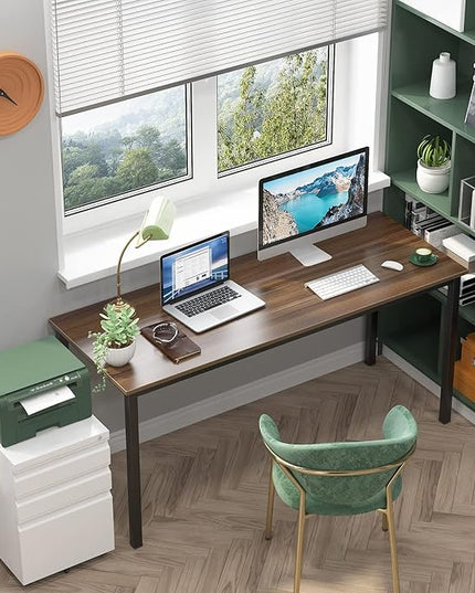 SogesGame Computer Desk, 63 inches Office Desk Computer Table Study Writing Desk Workstation for Home Office, Dining Table Walnut - LeafyLoom