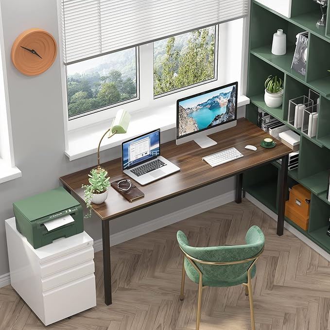 SogesGame Computer Desk, 63 inches Office Desk Computer Table Study Writing Desk Workstation for Home Office, Dining Table Walnut - LeafyLoom