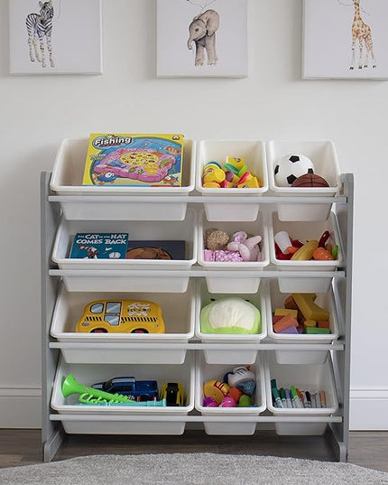 Humble Crew, Grey/White Kids Toy Organizer with 12 Storage Bins, Toddler - LeafyLoom