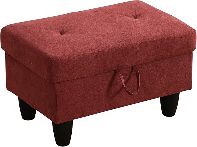 L-Shaped Sectional Couches with 66.5'' Chaise Lounge & Storage Ottoman Modular Room Sofas for Home Office Apartment, Large Living Furniture, 97'' Right Hand Facing, Red Flannelette - LeafyLoom