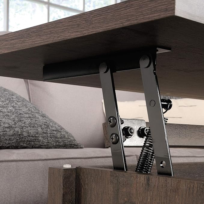 Sauder Cannery Bridge Lift-top Table, L: 43.15" x W: 19.45" x H: 19.02", Coffee Oak finish - LeafyLoom