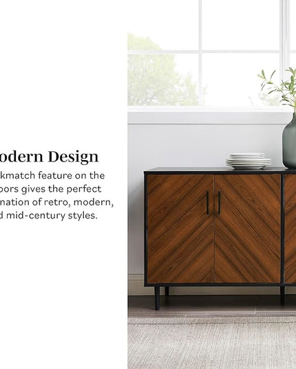 Walker Edison Fehr Modern 4 Door Bookmatch Buffet, 58 Inch, Ash Brown - LeafyLoom
