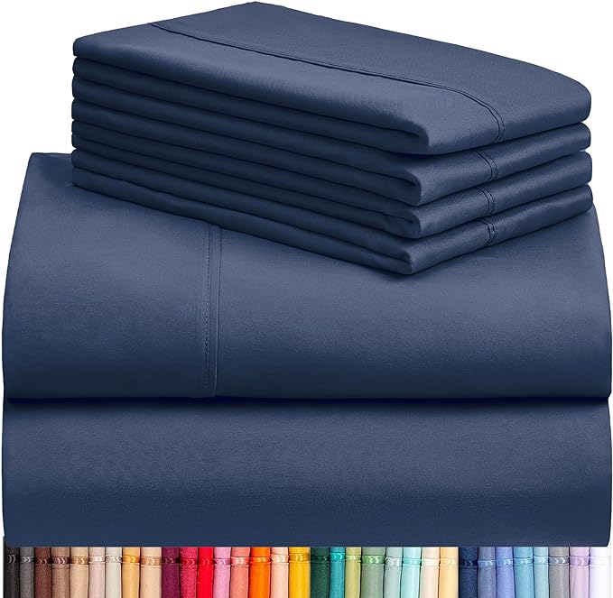 LuxClub Bed Linen Set, 6Pcs King Microfiber Sheets, Deep Pocket Cooling Breathable Hotel Bedding, Navy - LeafyLoom