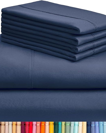 LuxClub 6 PC Full Sheet Set, Breathable Luxury Bed Sheets, Deep Pockets 18" Eco Friendly Wrinkle Free Cooling Bed Sheets Machine Washable Hotel Bedding Silky Soft - Navy Full - LeafyLoom