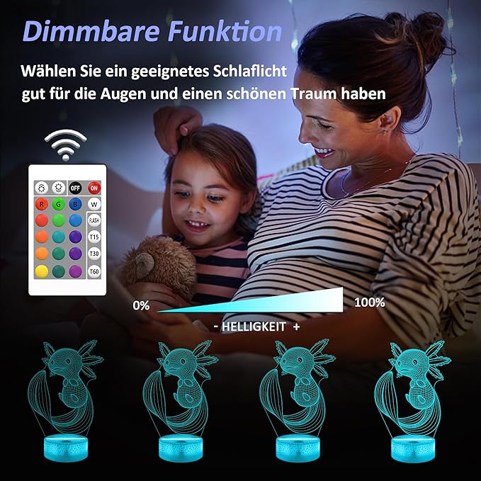 Axolotl Gifts, 3D Illusion Lamp, 3D Axolotl Night Light with Remote and Touch Control, Axolotl Decor for Kids Room, Girls Birthday Gamer Gaming Gifts - LeafyLoom